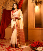 White Red Cotton Silk Mangalagiri Border Saree